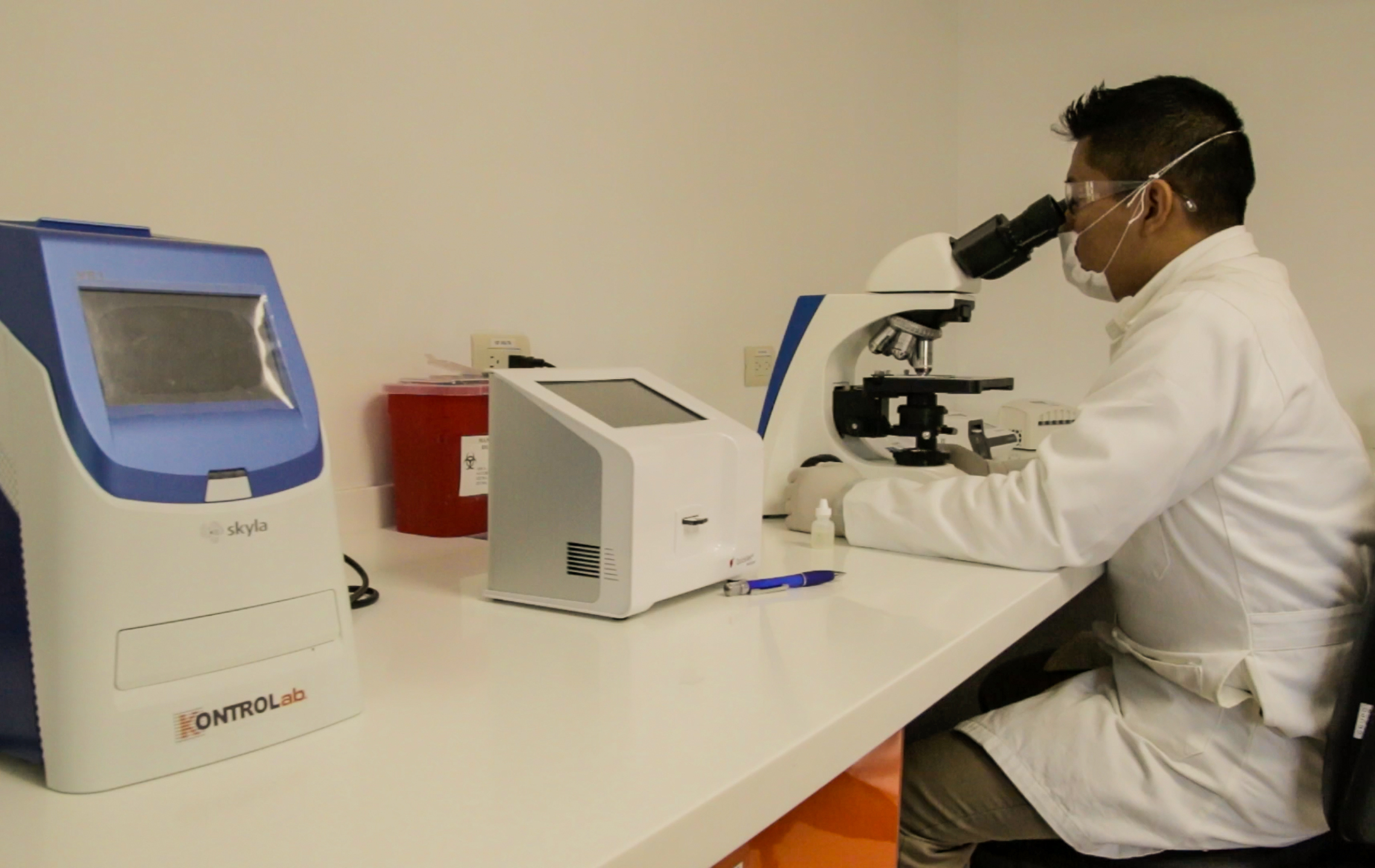Scientist working in chemistry laboratory, examining samples at laboratory